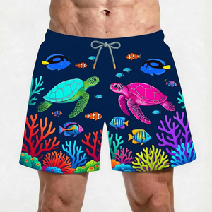 Trajes de Baño de Secado Rápido para Hombre, Diseño Tropical de Atardecer, Doble Capa, Cintura Media con Cordón, Tejido de Poliéster, Venta al Por Mayor - Product Image 5