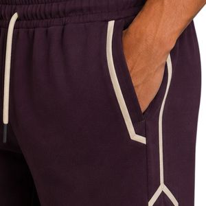 Plum Purple Mens Oversized T Shirt And Shorts <b>Set</b> Beige Contrast Piping Customized Logo Crew Neck Casual Streetwear Wholesale - Product Image 4