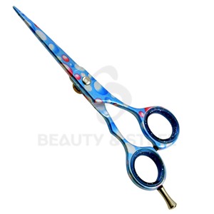 Tijeras de Salón de Lujo Azules y Rosas con Puntos, Rectas de 6 Pulgadas, Acabado con Puntos y Destellos Azules, con Inserciones para los Dedos para un Peinado Preciso - Product Image 1