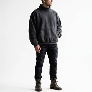 Oversized Turtleneck Crop Sweatshirt Pocket Design Anti-Wrinkle 100% Cotton French Terry 350g Plain Dyed <b>Pullover</b> <b>Men</b> Autumn - Product Image 3