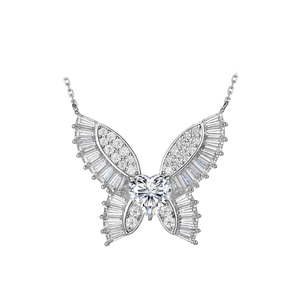 Colgante de mariposa brillante con piedra central tallada en corazón y baguette, joyería llamativa de plata, regalo - Product Image 3