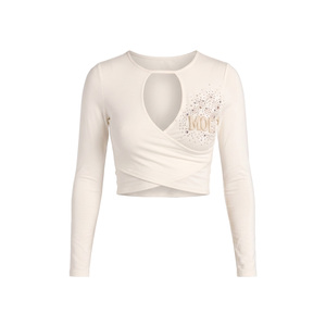 New Trendy <b>Rhinestone</b> Motif women's shirt Front Cut-Out White Long Sleeve Crop <b>Top</b> Back Criss-Cross Customized Cotton Blouse DTG - Product Image 4