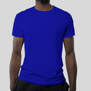 T-shirt bleu pour homme à col rond et manches courtes, coupe classique, couleur unie, tricoté, design uni, en coton - Product Image 4