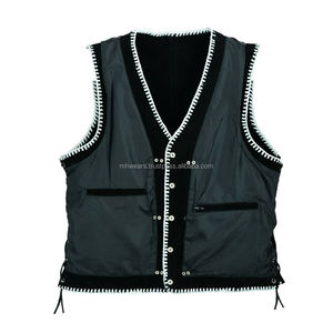 MH <b>Men's</b> <b>Black</b> Velour <b>Vest</b> With White Stitching And Snap Buttons V-Neck Casual Outerwear - Product Image 6