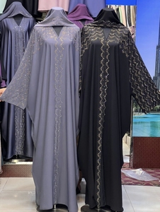 Best Selling Kaftan Abaya Handmade Turkish Floor Length Long Sleeve V Neck Polyester Regular Fit Casual Evening Party Flared - Product Image 5