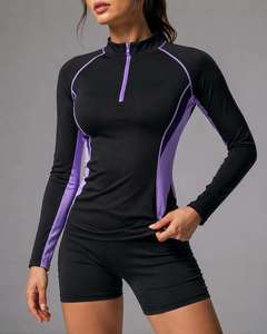 Custom Sublimation Women's 3 Piece Breathable Rash Guard <b>Swimsuit</b> <b>Long</b> <b>Sleeve</b> Protection Swimwear Sports Bra Shorts UPF50 Quick - Product Image 1
