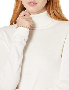 White Women's Knitted <b>Turtleneck</b> Pullover <b>Sweater</b> Long Sleeve Anti-Wrinkle Embroidery Front Minimalist Solid Color Autumn Wear - Product Image 4