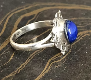 Designer <b>Lapis</b> <b>Lazuli</b> Gemstone 925 Sterling Silver Handmade Flower <b>Ring</b> Jewelry Women Bohemian Style - Product Image 2