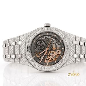 Montre unisexe de luxe squelette à quartz avec diamants Moissanite VVS, entièrement sertie, en acier inoxydable 20 mm, mouvement ETA, style Hip Hop - Product Image 1