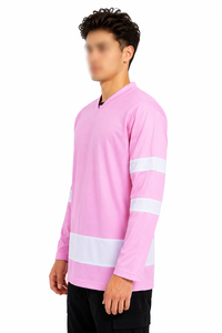Maillot de hockey sur glace rose personnalisé, design sur mesure, respirant, écologique, 100% polyester, vêtements de sport pour équipes professionnelles - Product Image 4