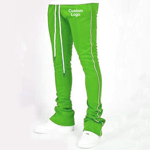 Custom Logo Green Knitted <b>Harem</b> Pants With Side Stripe Drawstring Waist Mid Rise Skinny Fit Full Length Sporty Style - Product Image 1
