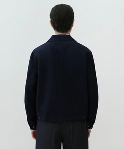 <b>Men's</b> Navy Cotton Shirt <b>Jacket</b> Turn-down Collar Zipper Closure <b>Casual</b> Autumn Wear Regular Fit Solid Color Woven Fabric - Product Image 2