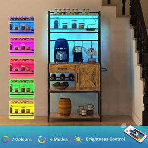 Scaffale da Cucina Industriale Marrone Rustico con Ripiani Aperti, Stazione di Ricarica, Portasciugamani LED - Multiuso per Abbigliamento - Product Image 5