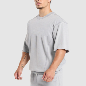 2027 Men's Cotton <b>Muscle</b> Plain Sports Gym Fitness Running Quick Dry <b>T</b>-<b>Shirt</b> High Quality Wholesale Grey Design - Product Image 2