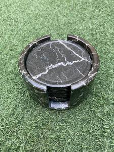 Juego de seis posavasos de mármol de piedra cebra negra con soporte, posavasos de lujo para bebidas - Product Image 5