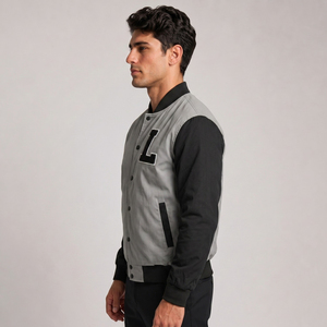 Veste universitaire pour homme, violette, manches noires, lettre L brodée, fermeture à boutons, style preppy, vêtement d'automne, coupe classique - Product Image 6