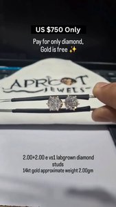 ต่างหูเพชรทรงกลม 1 กะรัต ยี่ห้อ Apricot Jewels เพชรเลี้ยงในห้องปฏิบัติการ ดีไซน์คลาสสิก ทอง 14K  รับรองโดย IGI น้ำหนัก 2.00 กรัม เหมาะสำหรับทั้งชายและหญิง - Product Image 1