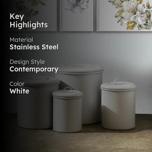 White Metal Cylinder <b>Storage</b> <b>Container</b> Metal Lid <b>Stackable</b> Handcrafted Vintage Design for Kitchen Food Freshness Preservation - Product Image 4