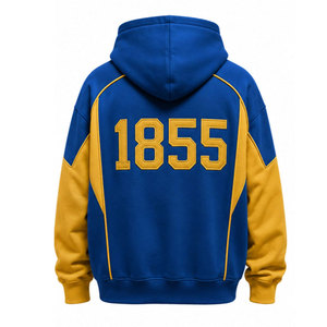 Sigma Chi Embroidered Hooded Sweatshirt <b>Blue</b> Gold Raglan Sleeve Pocket Design <b>Men's</b> Casual Fleece Regular Fit Autumn Style - Product Image 3