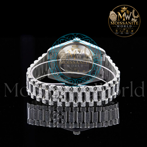Montre Moissanite World Diamond 41 mm, analogique à quartz, simple et luxueuse, bracelet en acier inoxydable, verre saphir, fermoir caché à bouton-poussoir - Product Image 3