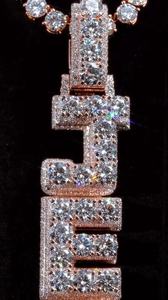 Pendentif Lettre Initiale Personnalisé Entièrement Sertie de Pierres, Bijou Hip-Hop pour Homme, Pendentif Bicolore en Argent 925 - Product Image 4