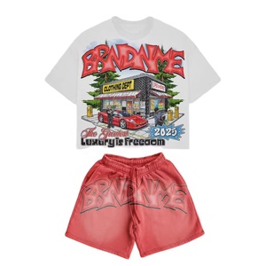 Ensemble de survêtement tricoté en molleton pour homme, coupe oversize, col rond, motif léopard, style décontracté, 100 % coton, délavé à l'acide, séchage rapide - Product Image 2