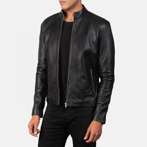 Men's Genuine <b>Leather</b> Slim Vintage Motorcycle <b>Jacket</b> with Stand Collar-<b>Winter</b> Warm-Up High Quality Eco-Friendly - Product Image 3