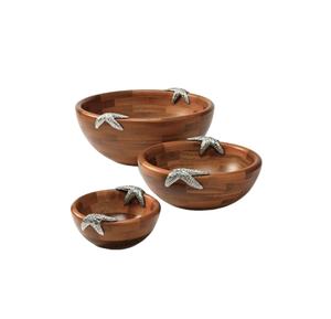 Ensemble de 3 bols décoratifs en bois de manguier de haute qualité pour salade et soupe, décoration d'intérieur avec finition polie en noyer - Product Image 1