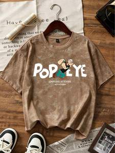 <b>Popeye</b> Character Print Crew Neck Short Sleeve <b>T</b>-<b>Shirt</b> Unisex Loose Fit 100% Cotton Jersey Spring Summer Casual Wear - Product Image 3