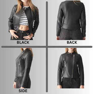 Women Leather Jacket PU Leather <b>Coat</b> Custom Design Smooth Texture Durable <b>Stitching</b> Comfortable Fit Fashion Outerwear OEM - Product Image 5