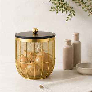 Panier à fruits carré en métal moderne, luxueux, écologique et multifonctionnel avec finition dorée pour la maison et la restauration - Design unique - Product Image 4