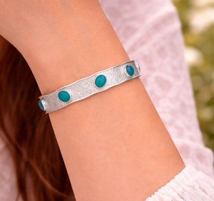 Gemstone Geometric Oval Cabochon Textured Open Cuff Bangles <b>Bracelet</b> Gold Rose Gold Plated Silver Handmade Brass <b>Adjustable</b> - Product Image 2