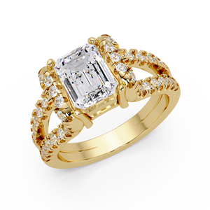 Magnificent Halo Engagement <b>Rings</b> 14K Pure Gold <b>Emerald</b> Cut Lab Grown Diamond IGI Certified Split Shank Bridal Wedding <b>Rings</b> - Product Image 2
