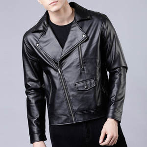 Novedades en Moda Masculina, Chaqueta de Cuero para Hombre, Ecológica, Transpirable, Cuello Cuadrado, Cierre de Cremallera, Bolsillos, Estilo Safari, Corte Ajustado - Product Image 1