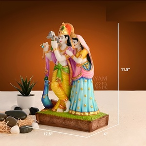 Radha Krishna Cow Idol 11 Inch Polyresin Marble Finish Traditional Hindu God <b>Statue</b> Home Decor <b>Religious</b> Gift Handcrafted High - Product Image 2