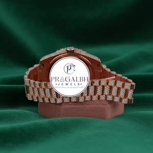 นาฬิกาเพชรหรู Pragalbh Jewels ประดับเพชรเต็มเรือน ไมโครเพฟ โรสโกลด์ ควอตซ์ สำหรับผู้ชายและผู้หญิง - Product Image 4