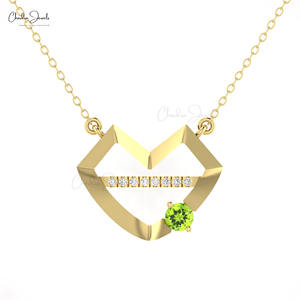 Mayorista de Confianza: Lote de Joyería de Oro para Mujer - Collar con Colgante de Oro Fino de 14k con Peridoto y Diamantes de 1.20mm en Forma de Corazón - Product Image 4