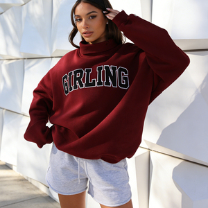 <b>Women's</b> Custom Mock Neck Pullover Sweatshirt High Quality Cotton Fleece Patch Embroidery Casual Streetwear <b>Top</b> - Product Image 1