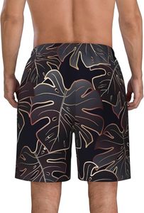 Shorts de Baño de Secado Rápido para Hombre con Estampado de Hojas Tropicales, Cintura Elástica con Bolsillos, Longitud Media, 100% Algodón Tejido, 100g - Product Image 4