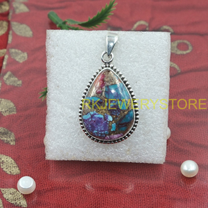 Grand pendentif en turquoise bleu cuivré en forme de larme, en argent sterling 925, bijoux faits à la main, collier vintage bohème, cadeau pour elle - Product Image 4