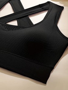 Women <b>Cross</b> Back Sports Bra Mesh Vent Scoop Neck Workout Crop <b>Top</b> Crisscross Straps Seamless Gym Bralette Removable Padded Vest - Product Image 4