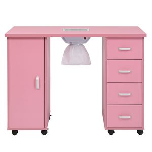 Table de manucure rose en MDF à une porte et 4 tiroirs avec rangement pratique - Product Image 1