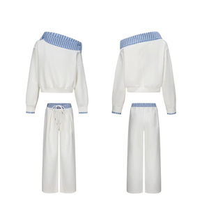 Conjunto Deportivo de Dos Piezas para Mujer, Diseño Personalizado OEM 2026, Sudadera de Un Hombro y Pantalones de Jogging de Algodón Texturizado - Product Image 2