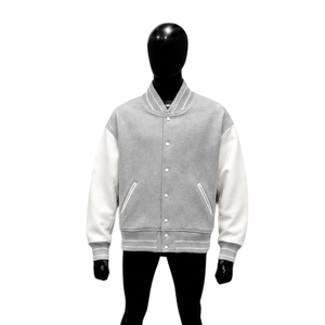 Veste universitaire classique premium gris argenté en molleton de coton et polyester, col rabattu décontracté, manches régulières, couleur unie, boutonnée - Product Image 1