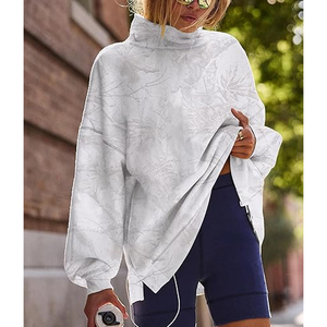 Women's Casual Polyester/Cotton Fleece Oversized Sweatshirt Mock neck Long Sleeves Pullover Winter Customized Logo Front - Product Image 4