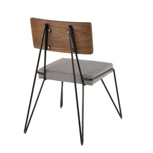 Set di 2 sedie da pranzo moderne in stile Mid-Century, in metallo nero stile loft con tessuto grigio e dettagli in legno di noce - Product Image 5