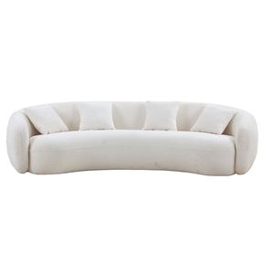 Divano Sezionale Moderno a 5 Posti in Bouclé 102, Divano Curvo a Mezzaluna per il Tempo Libero a 5 Posti in Velluto Teddy Beige per Soggiorno - Product Image 3