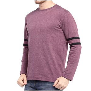 Camiseta de Manga Larga Personalizada para Hombre, Color Morado Jaspeado con Franja en el Brazo Color Granate, Corte Ajustado, Algodón, Estilo Casual Urbano, OEM al por Mayor - Product Image 2