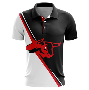 Polo de Manga Corta para Hombre con Estampado de Logo de Toro, Bloques de Color Negro, Blanco y Rojo, de Secado Rápido, Tejido de Poliéster, Ajuste Casual - Product Image 1