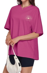 Nouveau design imprimé, t-shirt pour femme 100% coton, manches courtes, col rond, épaules tombantes, t-shirt décontracté surdimensionné en provenance du Bangladesh - Product Image 6